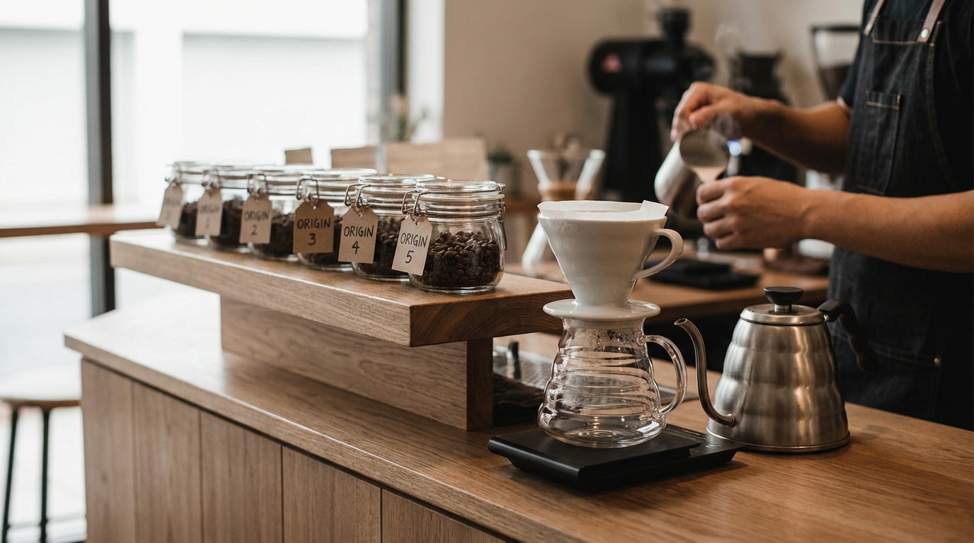Üçüncü dalga kahve kültürünü yansıtan barista tezgahı