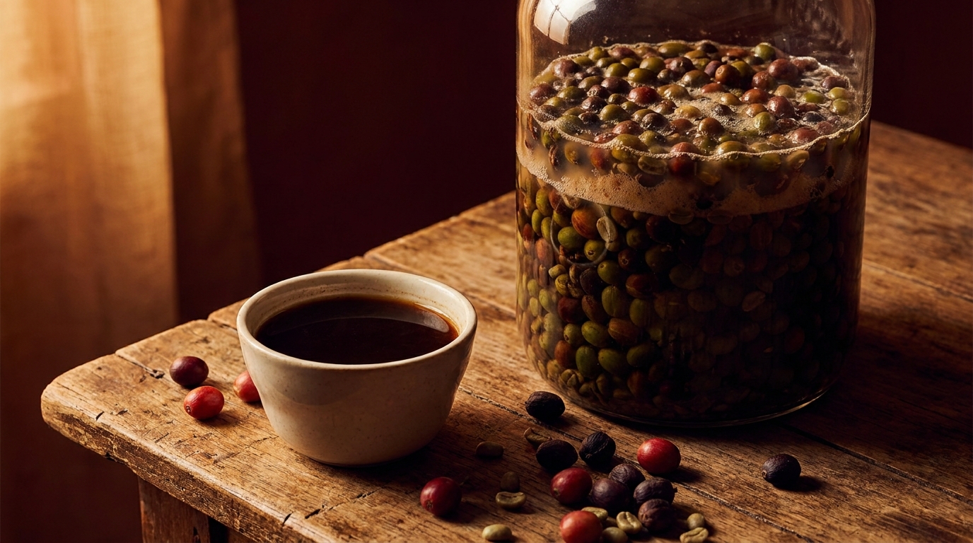 Fermentasyon sürecini yansıtan deneysel kahve kurulumu
