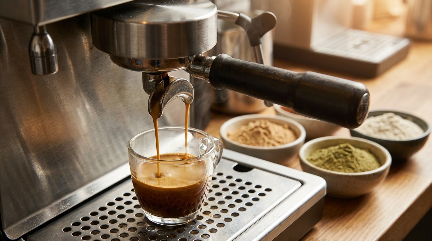 Espresso makinesinden akan fonksiyonel espresso shot'ı