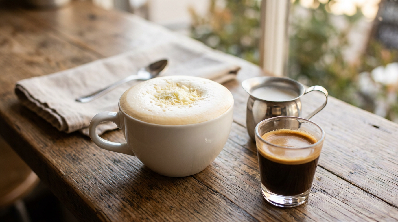 Espresso, süt ve beyaz çikolatanın bir araya geldiği kremsi moka içeceği
