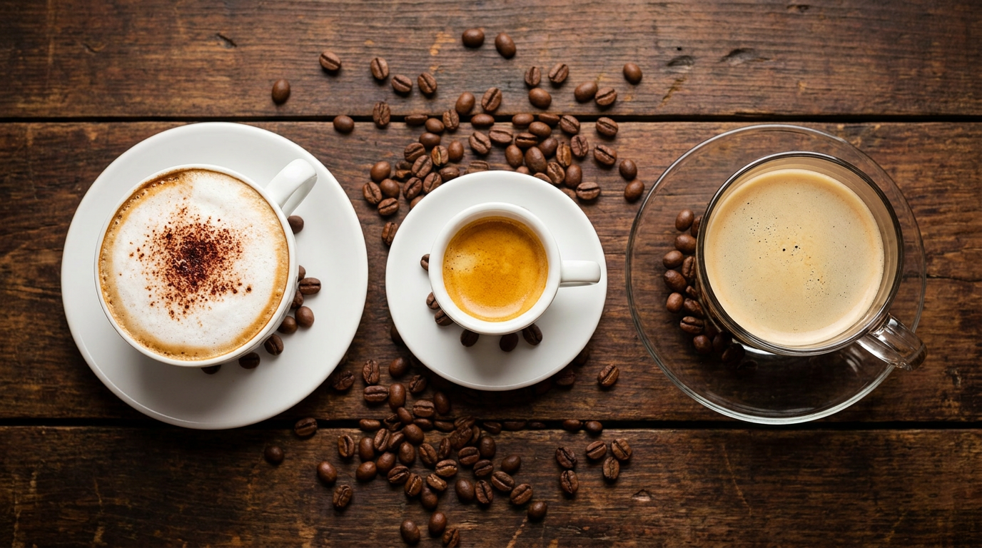 House blend, espresso blend ve breakfast blend türlerini temsil eden kahve fincanları