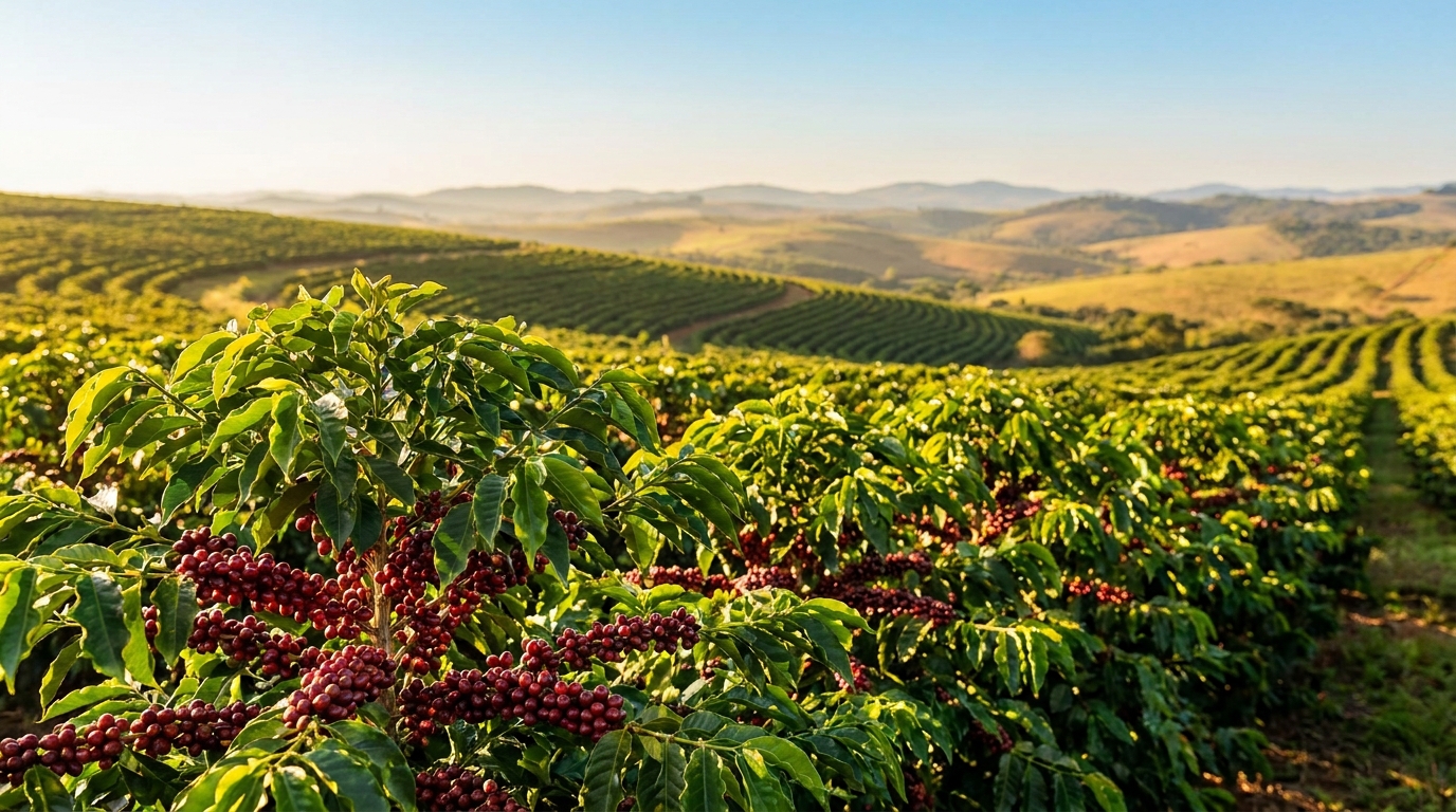Brezilya'da tepelik arazide kahve plantasyonu