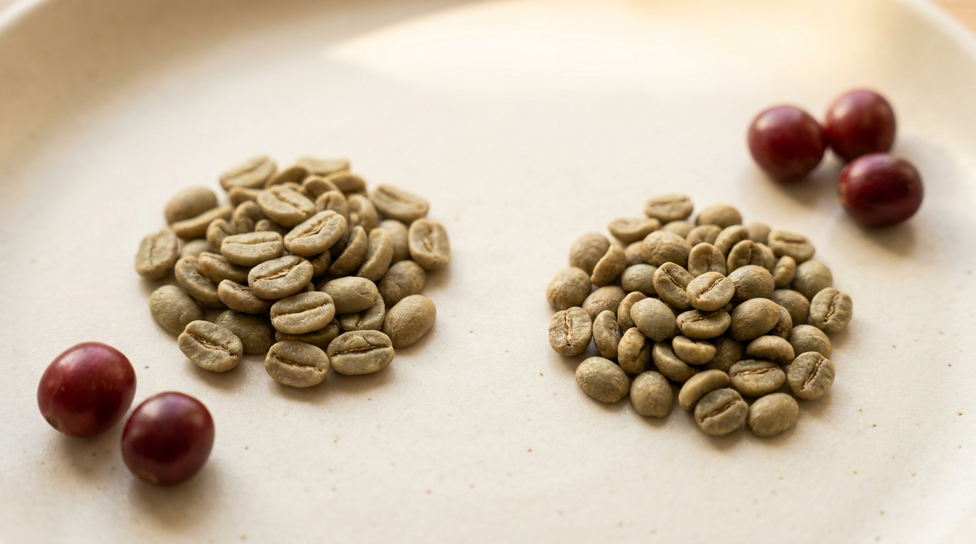 Arabica ve Robusta yeşil çekirdek karşılaştırması