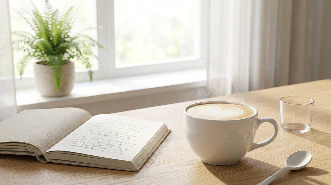 Sabah masasında cappuccino ile huzurlu bir kahve molası