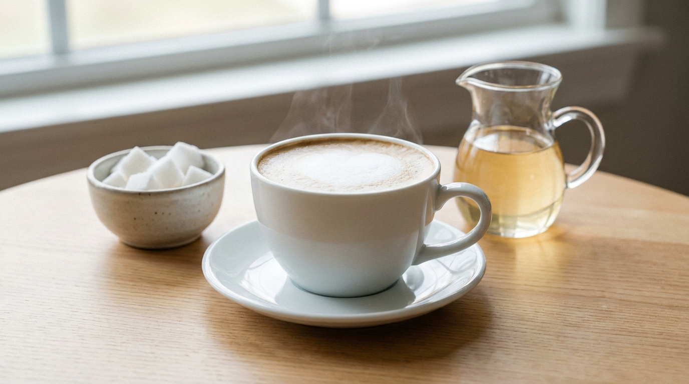 Sade cappuccino, yanında isteğe bağlı tatlandırıcılar