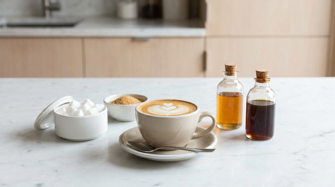 Cappuccino yanında çeşitli tatlandırıcı seçenekleri