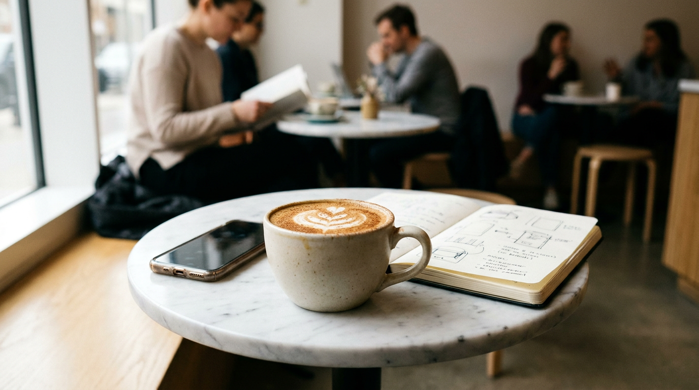 Kafe ortamında estetik sunumuyla chai tea latte