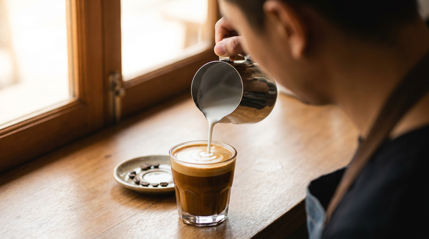 Espresso ve sütün eşit oranda birleştirilmesi