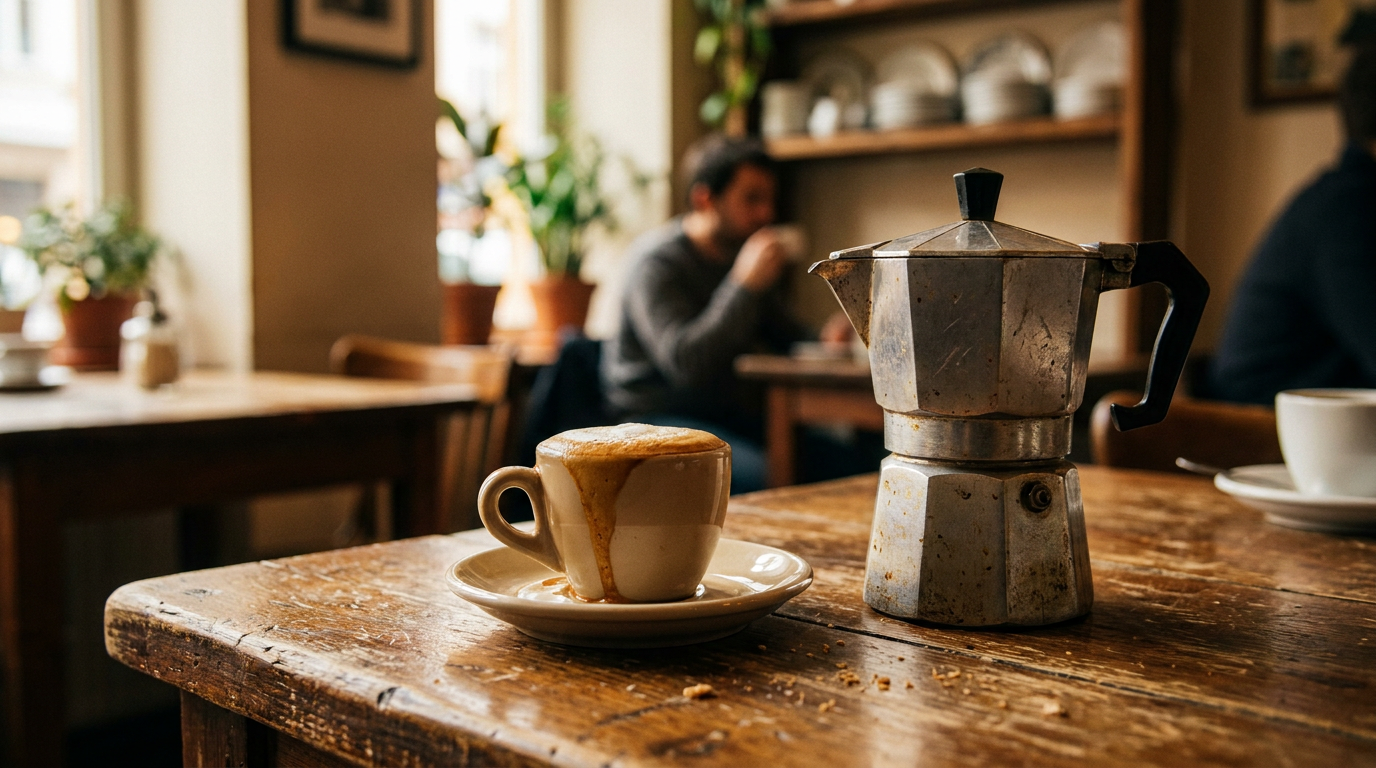 İtalyan usulü espresso ve opak metal moka pot