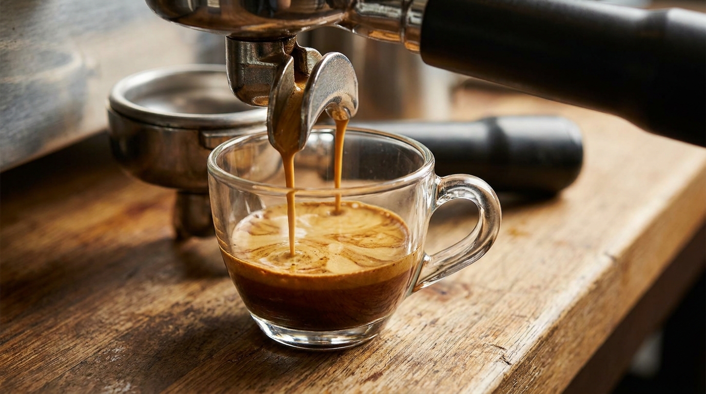 Portafiltreden çift shot espresso ekstraksiyonu