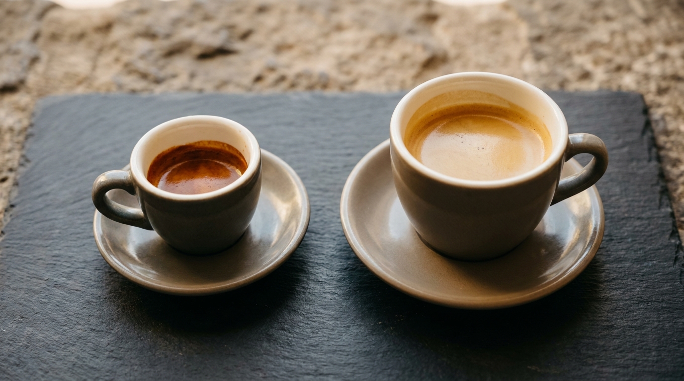 Ristretto ve lungo iki küçük fincanda karşılaştırma