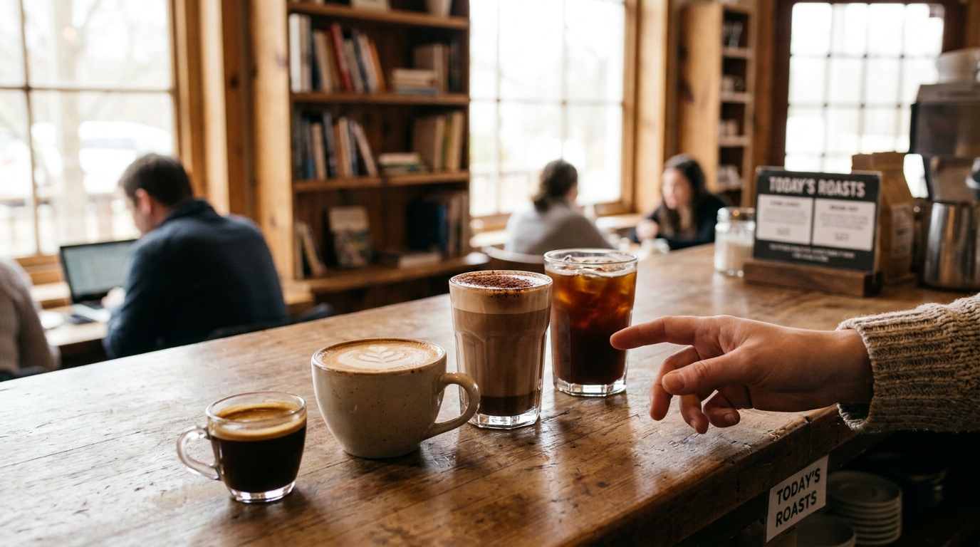 Farklı espresso içecekleri arasından seçim yapan bir kişi