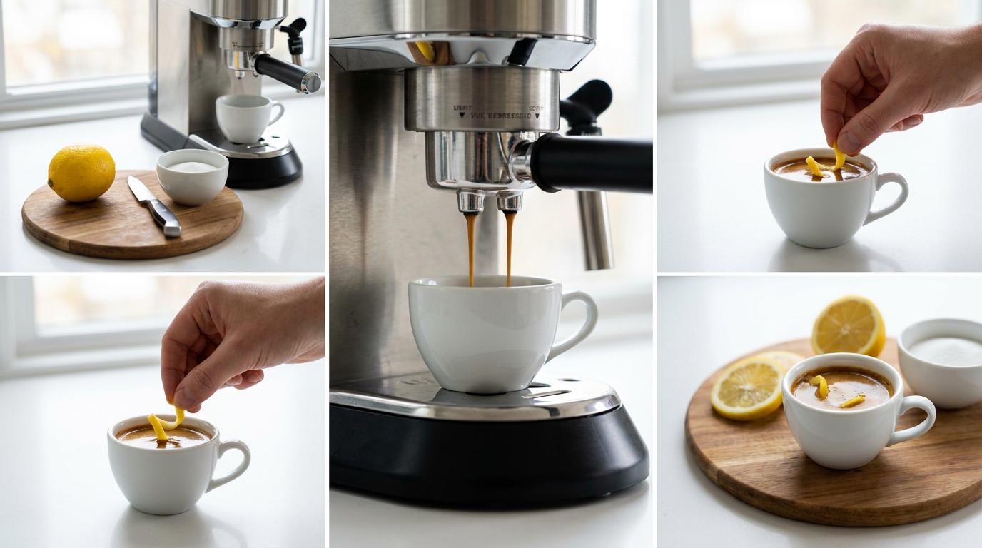 Evde espresso makinesiyle çekim ve limon