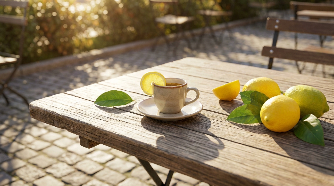 Güneşli masada ferah espresso romano