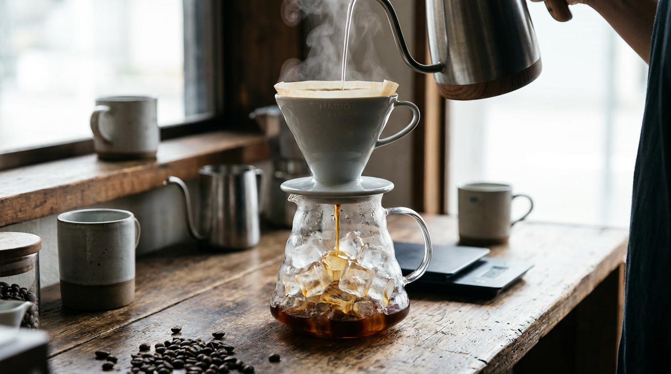 Sıcak demlenip buza akıtılan flash brew