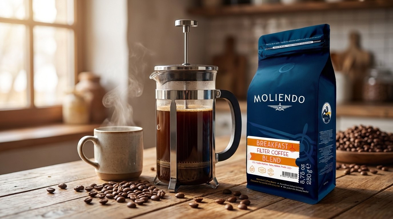 French press ile filtre kahve ve Moliendo Breakfast Filter Coffee Blend
