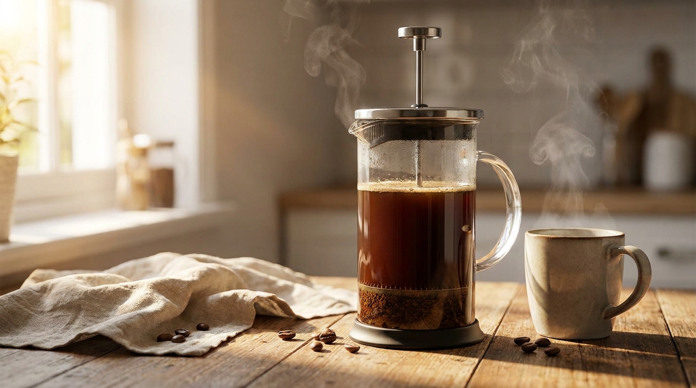 French press'te demlenmiş kahvenin servisi