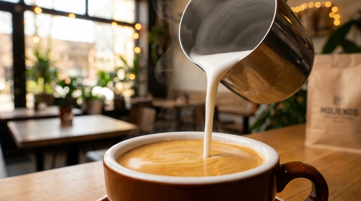Çift shot espresso üzerine ipeksi mikro köpük dökme