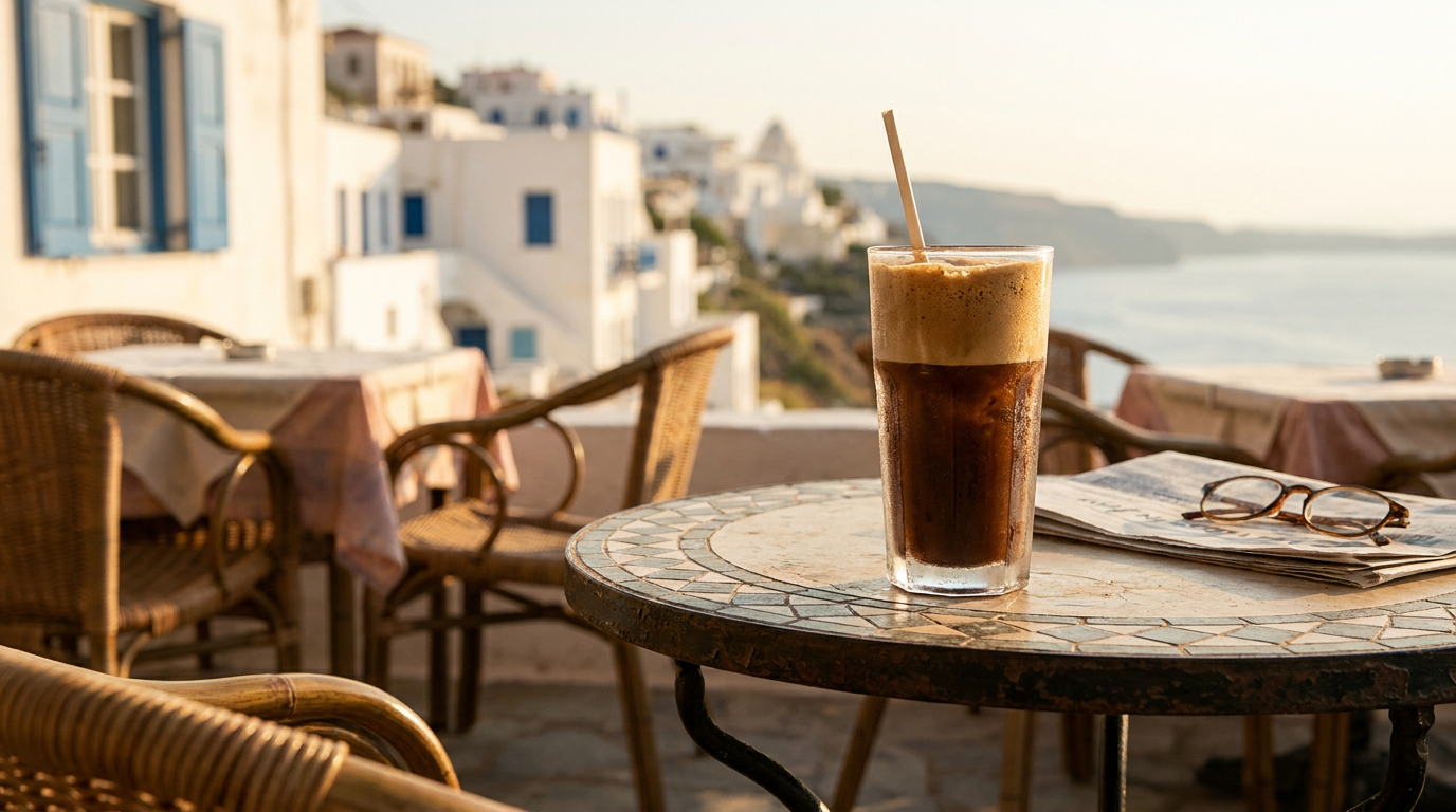 Akdeniz kafe terasında klasik frappe