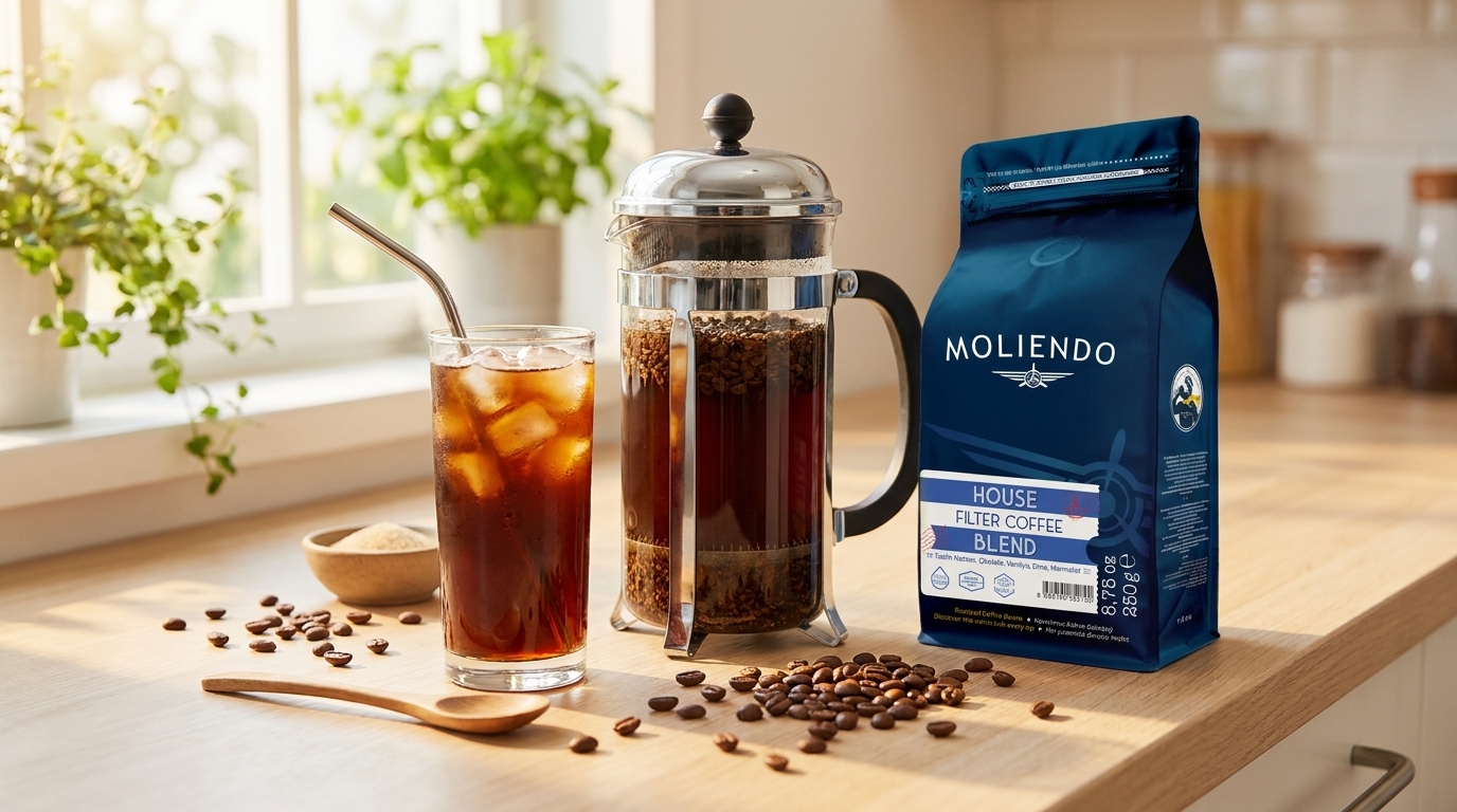 French press ile cold brew ve Moliendo House Filter Coffee Blend