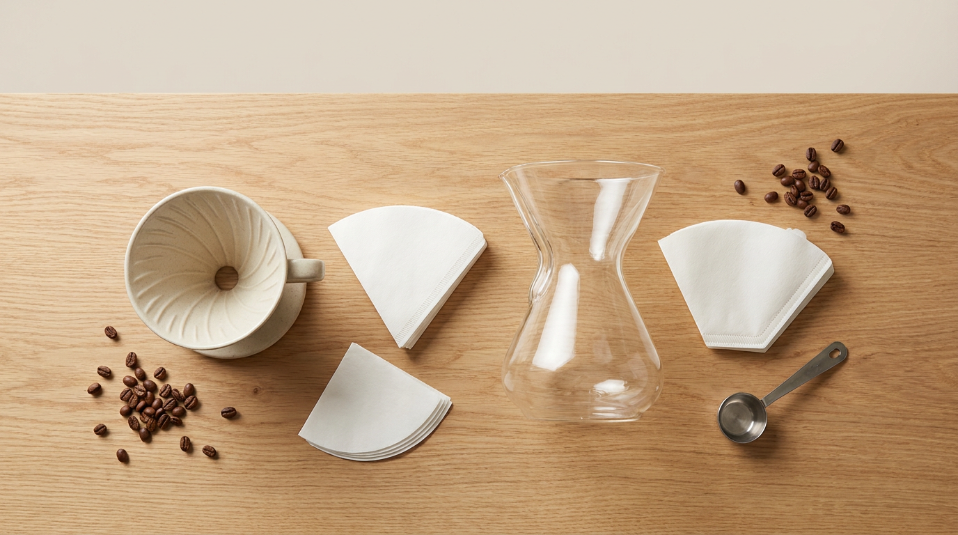 V60 ve Chemex ekipmanlarıyla birlikte filtre paketleri