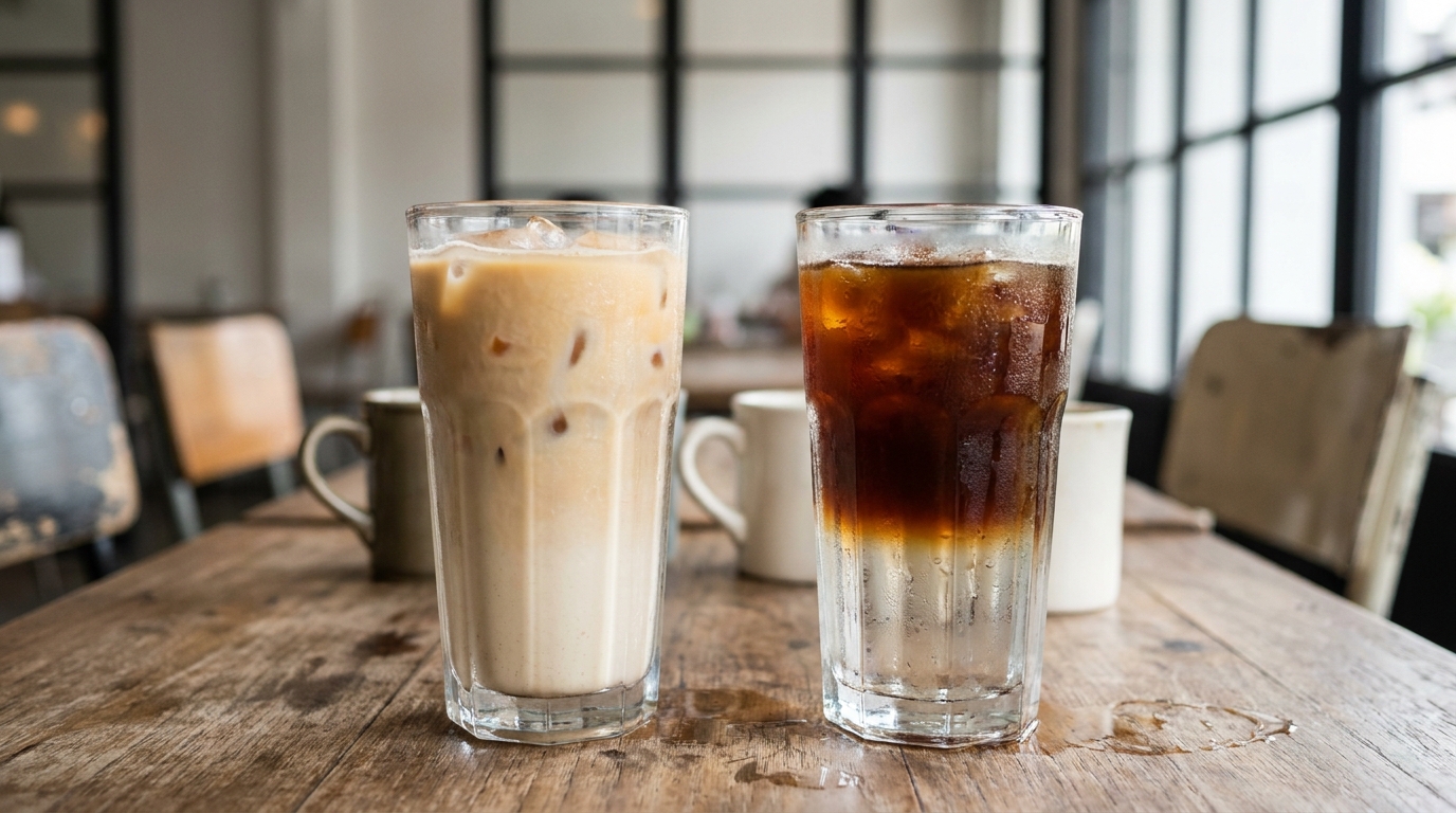 Yan yana duran ice latte ve ice americano bardakları