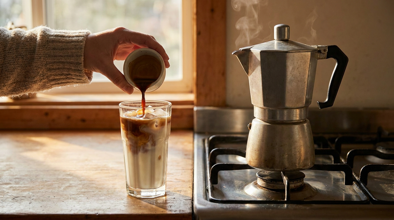 Espresso ve moka pot ile ice latte hazırlanışı