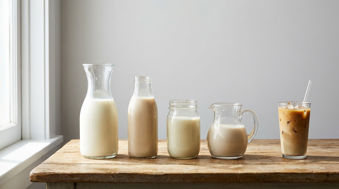 Ice latte için farklı süt türleri ve bitkisel süt alternatifleri