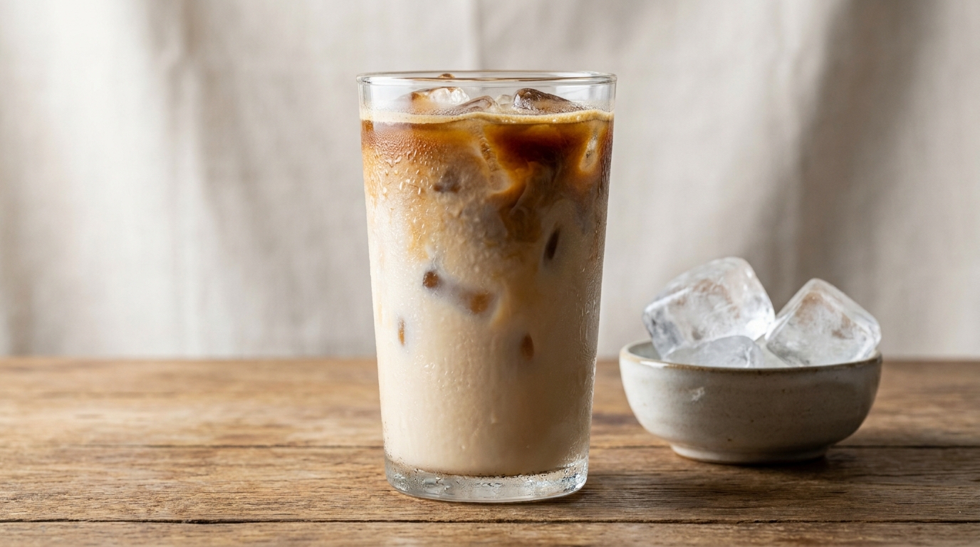 Büyük buz küpleri ve yoğun kahveyle hazırlanan ice latte püf noktaları