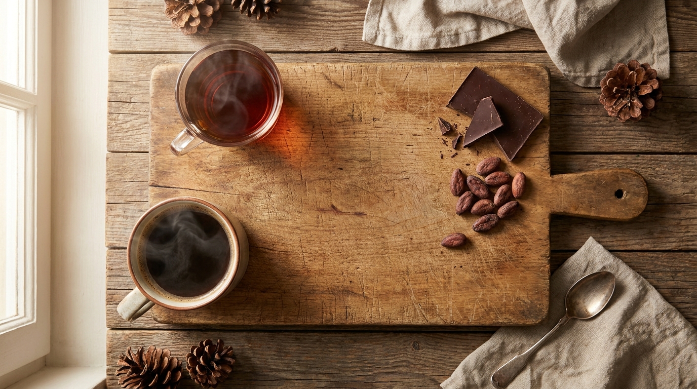 Kahve, çay ve kakao gibi kafeinin doğal kaynaklarının bir arada sunumu