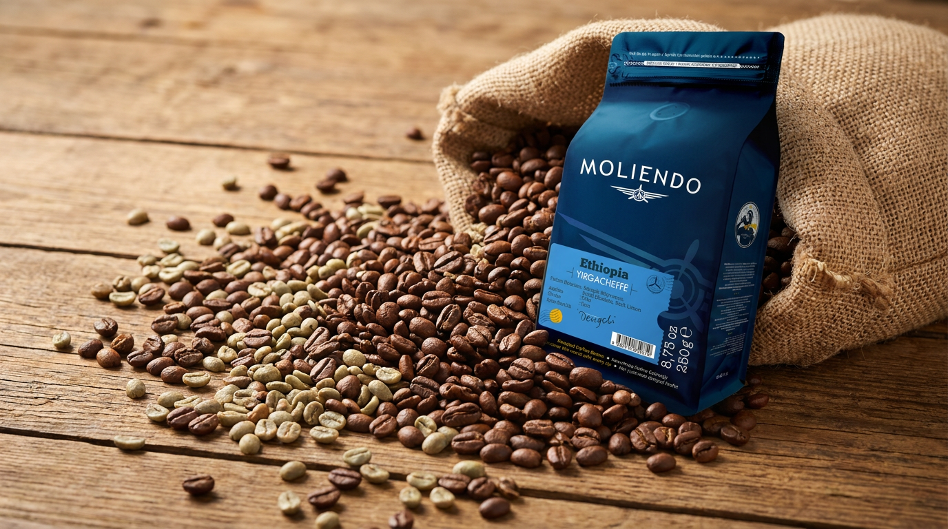 Kahve çekirdek türleri ve Moliendo Ethiopia Yirgacheffe