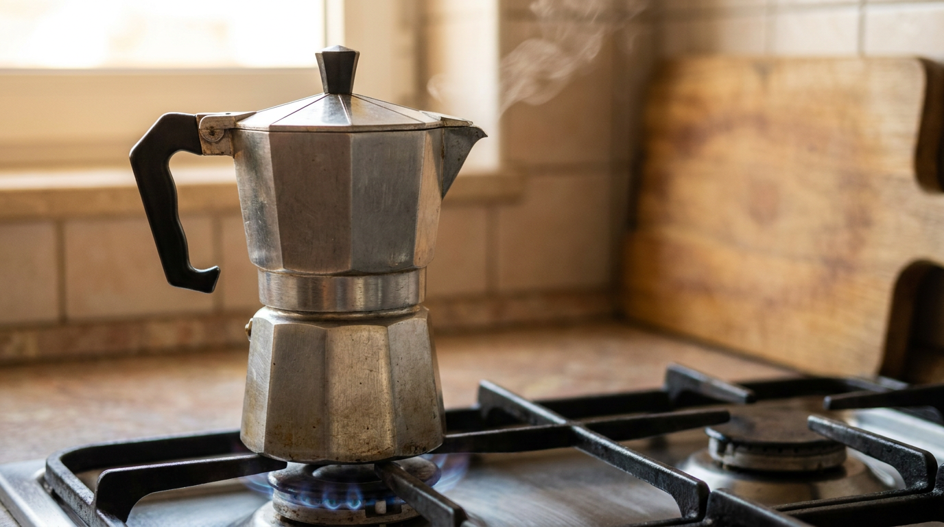 Moka pot ile espresso benzeri kahve demleme, ocak üzerinde