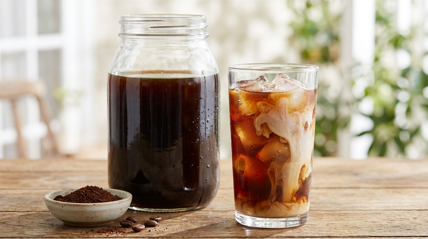 Cold brew soğuk demleme kahve, buzlu bardakta servis