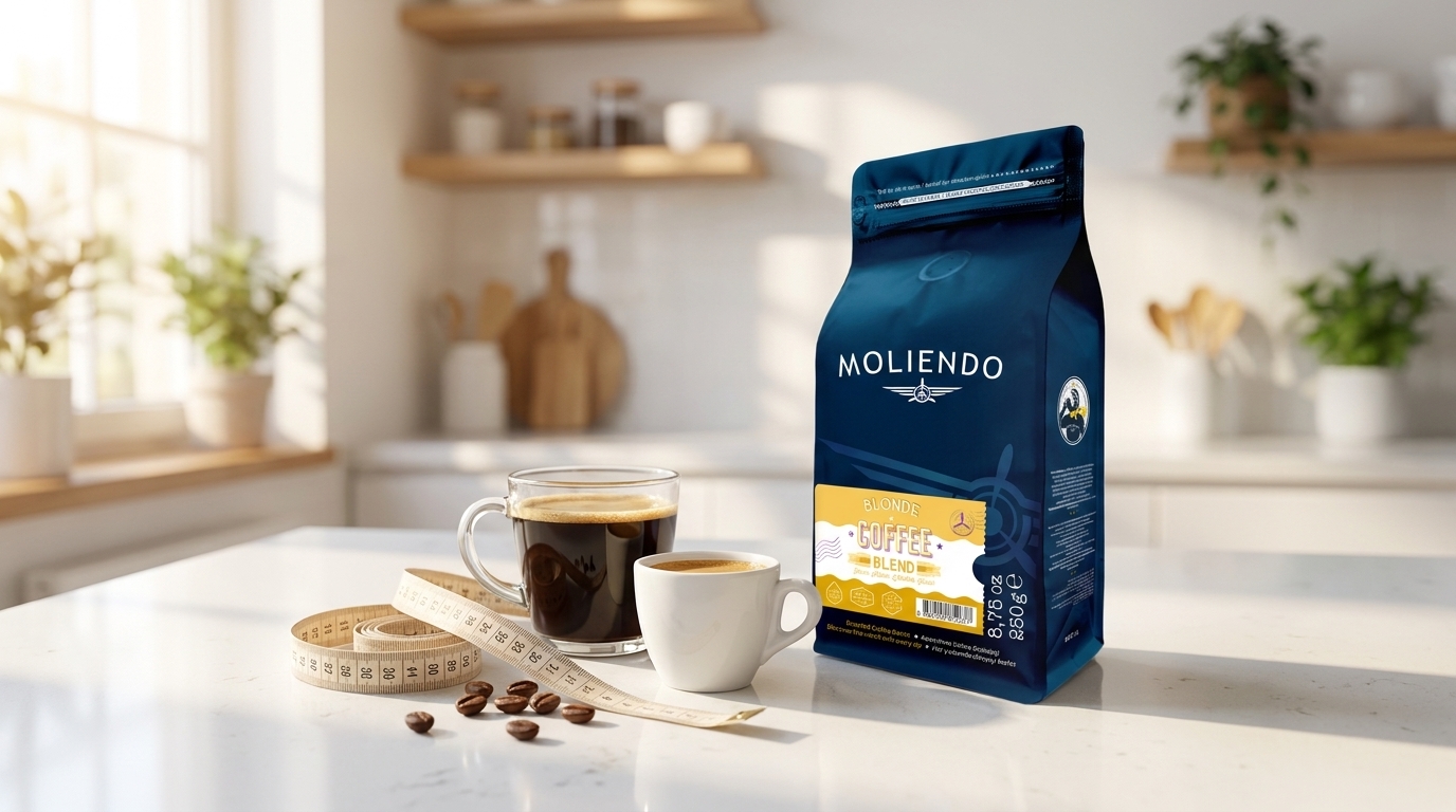 Sade filtre kahve ve espresso, yanında Moliendo Blonde Coffee Blend