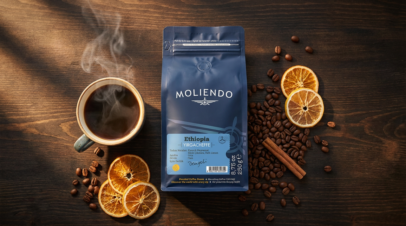 Tadım notaları ve Moliendo Ethiopia Yirgacheffe yöresel kahve