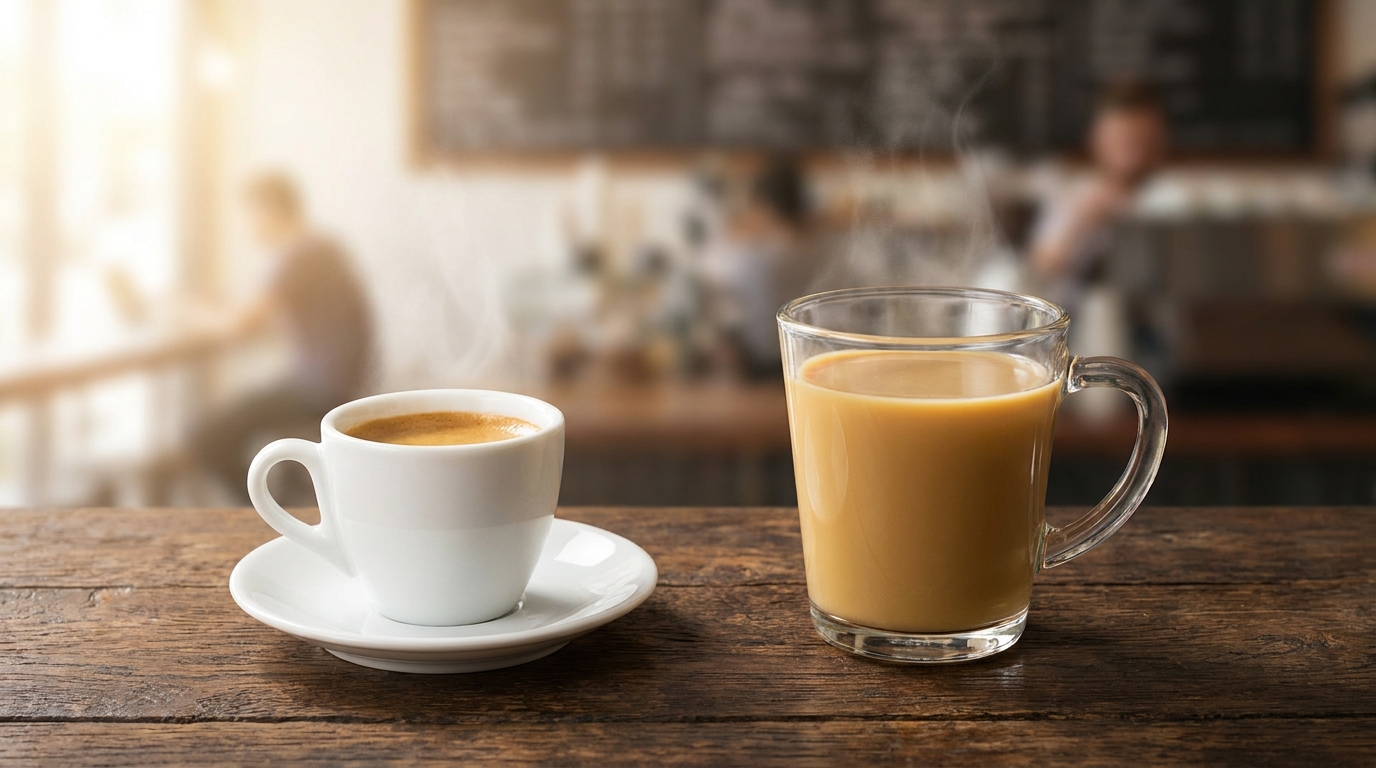 Espresso fincanı ile filtre kahve fincanı yan yana