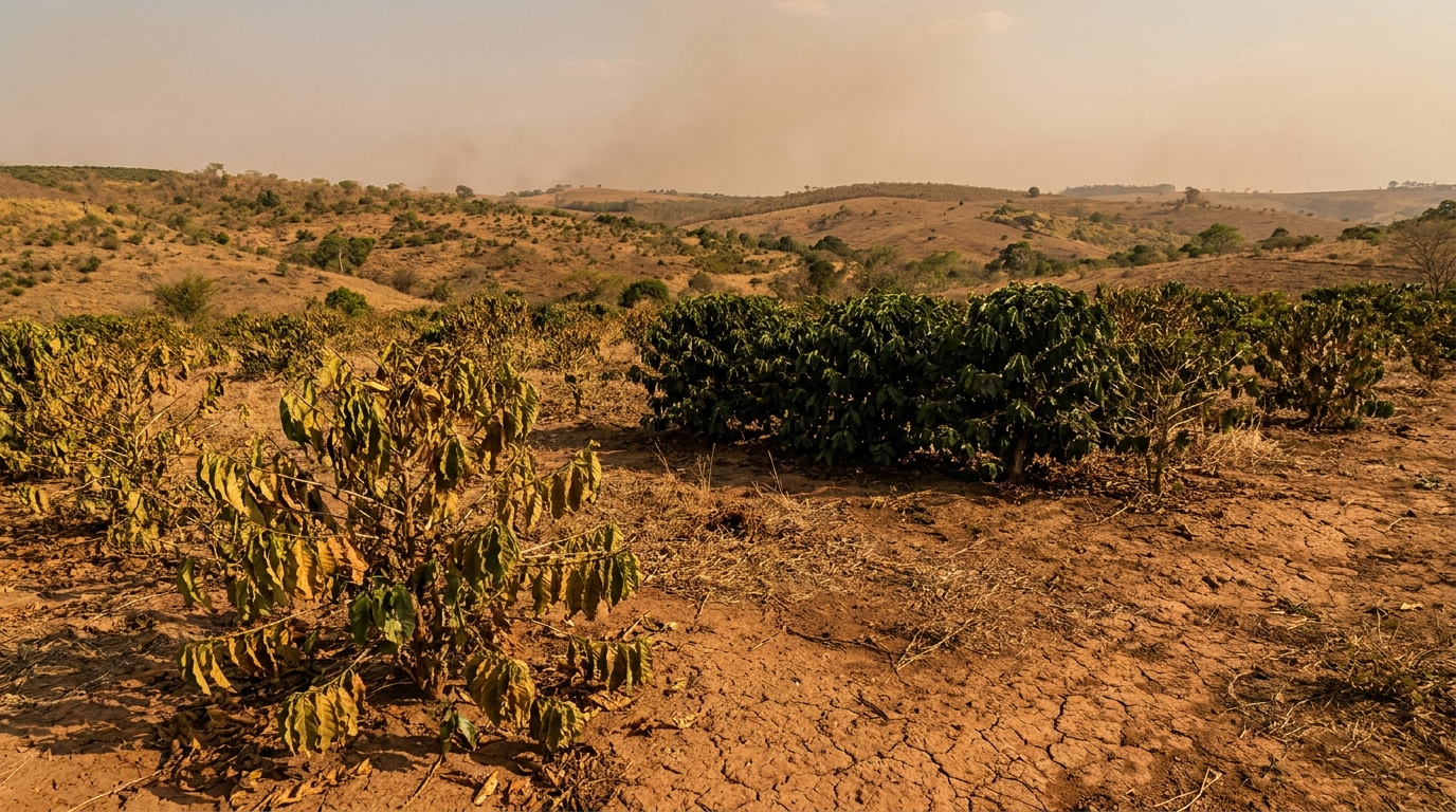 Kuraklıktan etkilenmiş kahve tarlası ve dirençli robusta çalıları