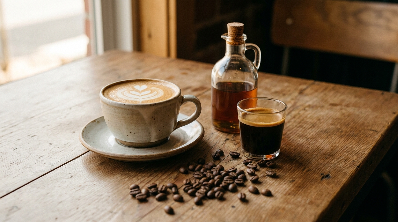 Espresso bazlı ve sütlü kahvelerin yanında kahve şurubu