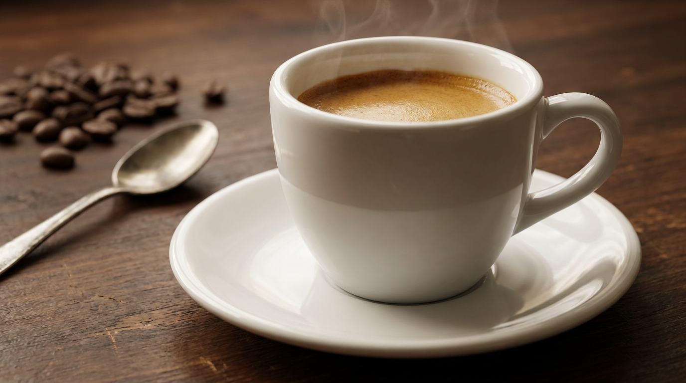 Klasik beyaz porselen fincanda espresso ve krema