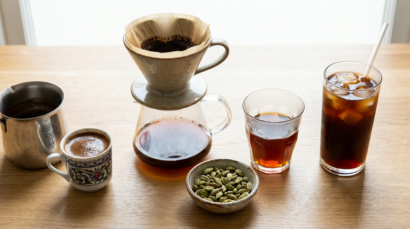 Kakule ile hazırlanabilen farklı kahve türleri: Türk kahvesi, filtre ve cold brew