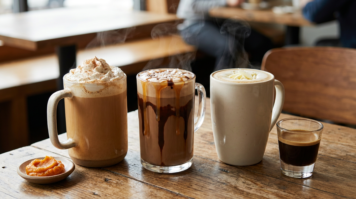 Balkabağı baharatlı latte ve tuzlu karamel mocha kupaları