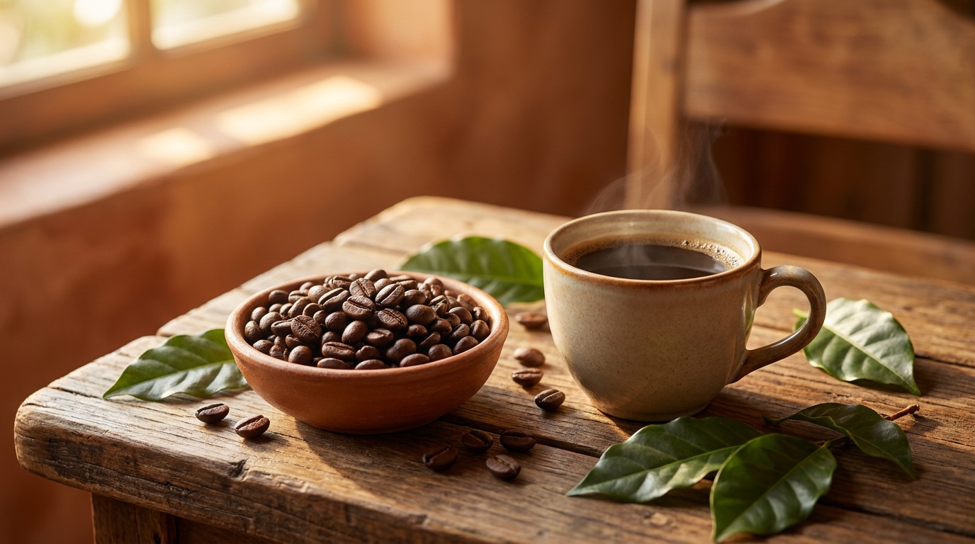 Egzotik bir fincanda kopi luwak kahvesi, tropikal ortam