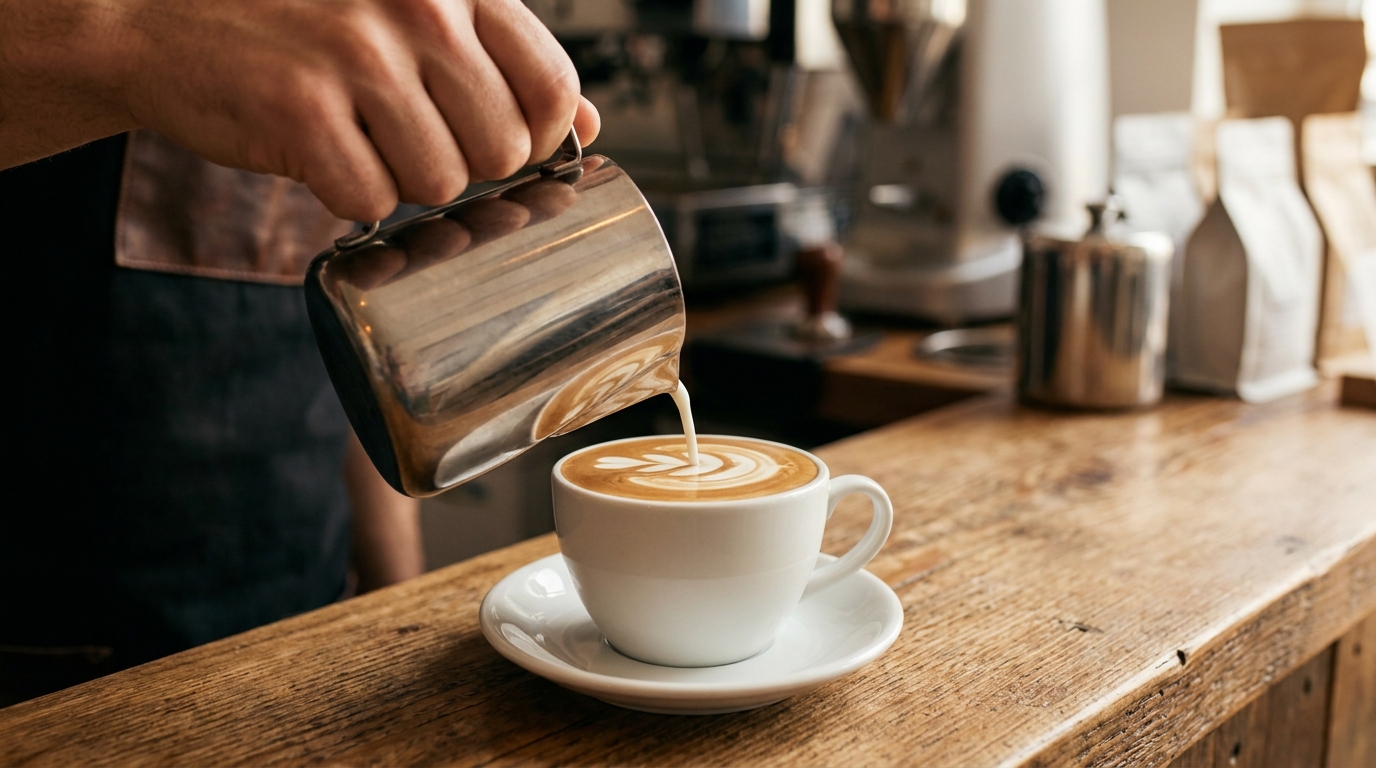 Deseni bozulmuş, dağınık görünen latte art fincanı