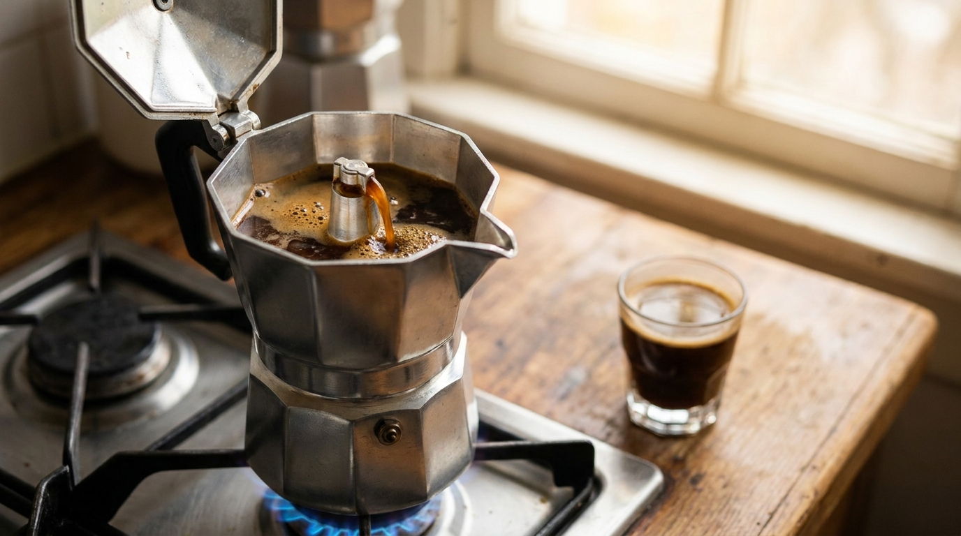 Ocak üstü moka pot ile espresso demleme