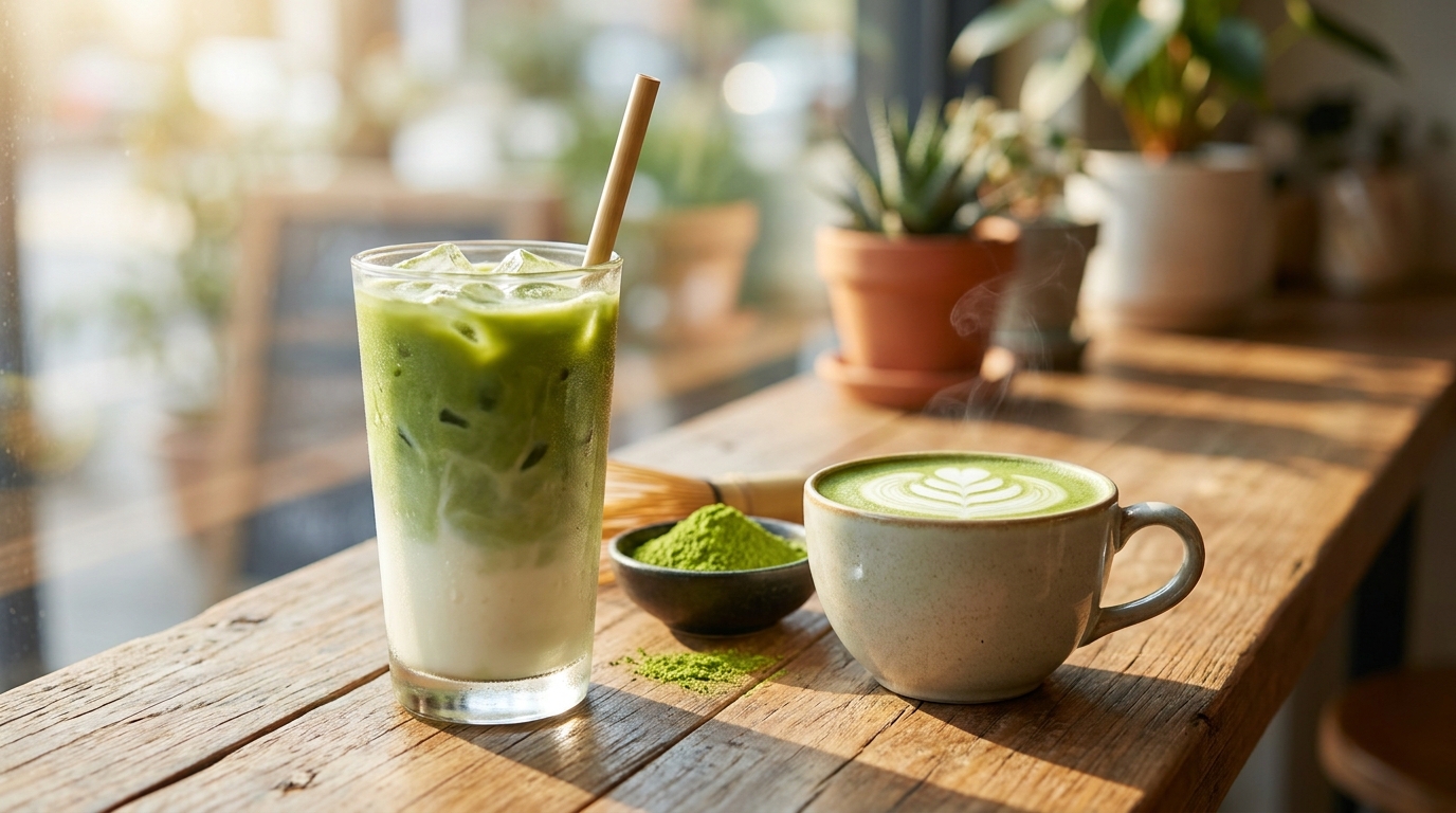 Soğuk ve sıcak matcha latte varyasyonları