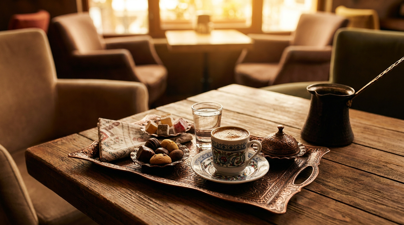 Bakır tepside menengiç sunumu