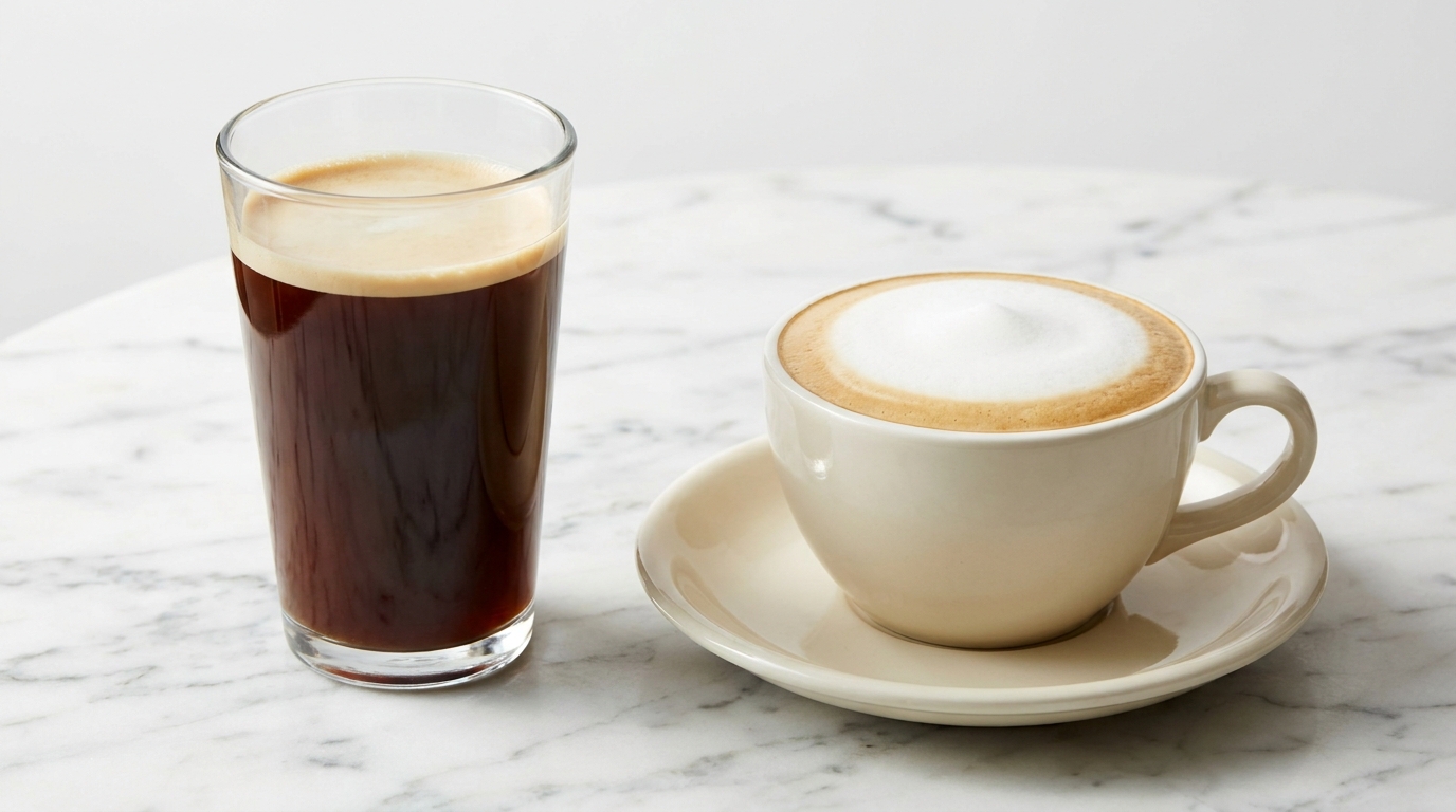 Yan yana duran misto kahve ve latte fincanları