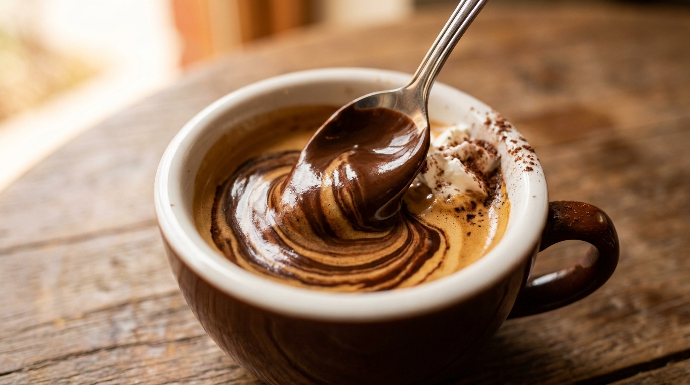 Eritilmiş çikolatanın espresso ile karıştırılması