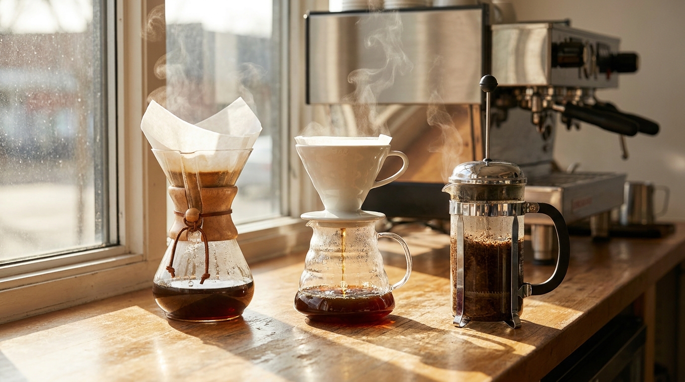 Chemex, V60 ve French press kurulumu