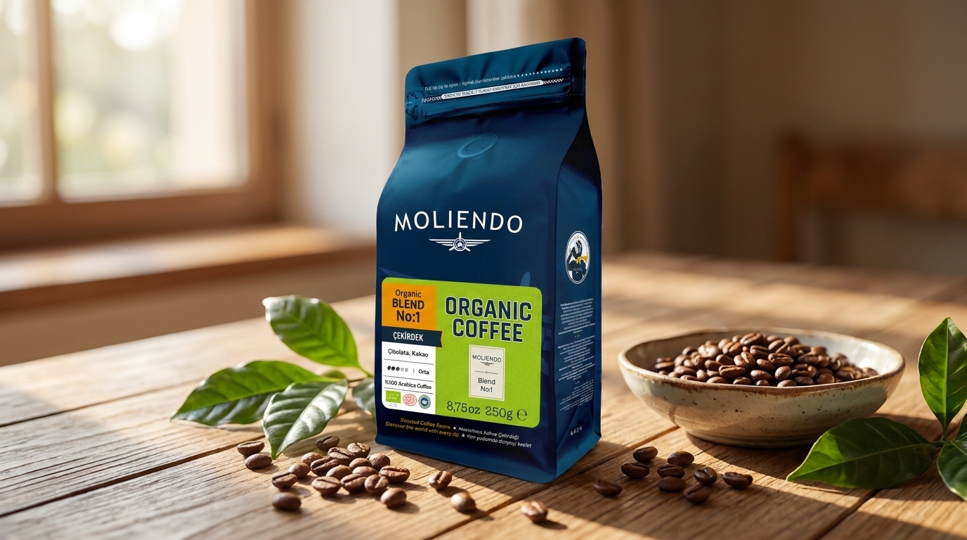 Moliendo Organic Blend No:1 organik kahve, taze kahve yaprakları ve çekirdeklerle